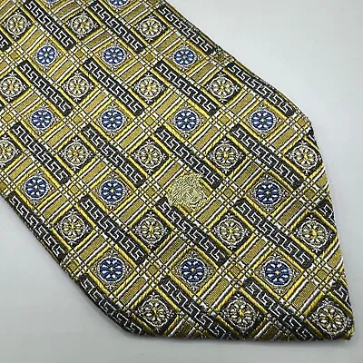 Versace Geometric Gold 100% Silk Tie Medusa Logo Made Italy Luxury Designer Long • $78.87