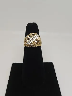 14k Yellow Gold Men's Natural Channel Set Diamond Nugget Ring 7 Grams • $599.99