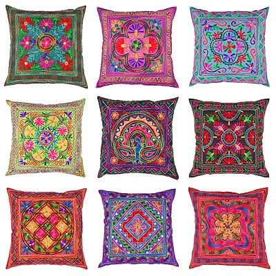 24” Indian Suzani Mandala Cushion Covers Swiss Cotton Embroidery Boho 60x60 Cm • £8.99