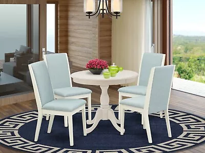 5pc Kitchen Dining Set 36  Round Table With 4 Lancy Parsons Chairs In Off-white • $765