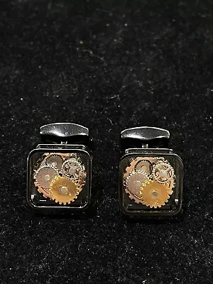 RT London Taetosian Skeleton Watch Mechanical Gears Square Gunmetal Cufflinks • $95