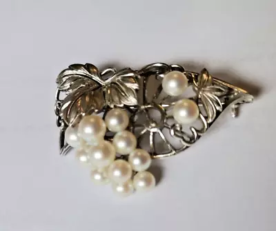 Mikimoto Vintage Silver Brooch Pin With 13 Genuine Pearls • $157.87