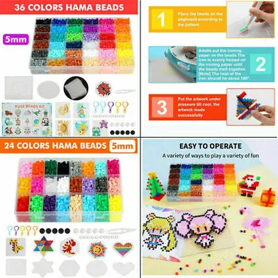 24*36 Color 5mm Colorful Hama Perler Fuse Beads Set For Kids DIY Hand Making Toy • $46.85