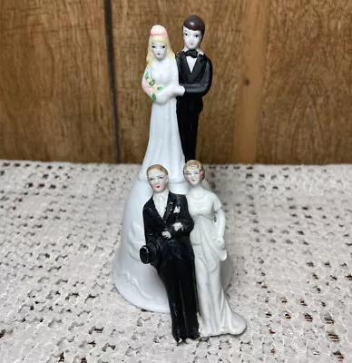 Porcelain Wedding Bell Beide Groom Vintage Cake Topper Decorative White Painted • $20