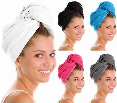 100% Cotton Hair Turban Absorbent Towel Drying Soft Wrap With Loop & Button • £7.99