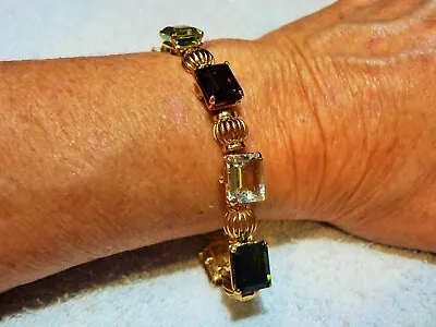 18k Yg Herco Lrg Emerald Cut Tourmaline Morganite Amethyst Bracelet 26.4 G • $3675