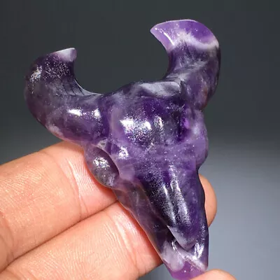 41g Natural Crystal.Dream Amethyst.Hand-carved.Exquisite Cow Skull.healing72 • $0.01