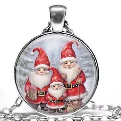 GNOME SANTA CLAUS SNOW CHRISTMAS HOLIDAY Charm 925 Sterling Silver 22  Necklace • $19.89