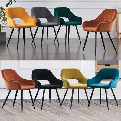 Set Of 1/2 Dining Chairs Velvet Upholstered Seat Armchairs With Backrest Kitchen • £89.99