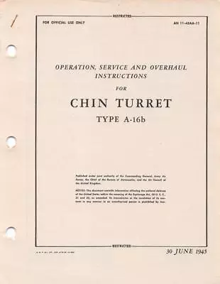 1945 Aaf Bendix A-16b Chin Turret Operationserviceoh Flight Manual Handbook-cd • $39.99