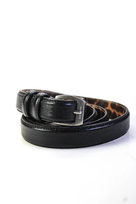 $232.01 • Buy Yves Saint Laurent Womens Silver Tone Metal Buckles Belt Black Leather