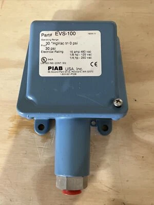 $129.99 • Buy New Old Stock PIAB VACUUM PRESSURE SWITCH EVS-100 RANGE 30” Hg VAC To 0 Psi #7D
