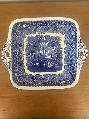 Vintage Blue & White Masons Ironstone Vista Square Serving Plate / Platter Dish • £10