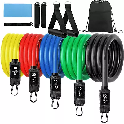 11 PCS Resistance Yoga Abs Exercise Fitness Tube Gym Home Workout Band Set • $15.95