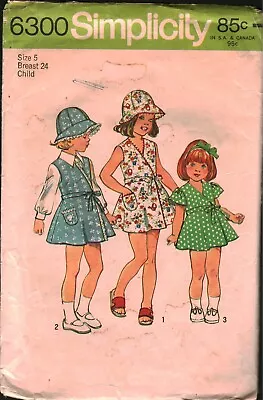 6300 Vintage Simplicity Sewing Pattern Girls 1970s Front Wrap Dress Jumper Hat 5 • $5.99