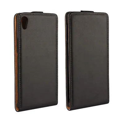 $15 • Buy For  Sony Xperia Z5 Compact  Black Genuine Real Leather Vertical Flip Case Cover