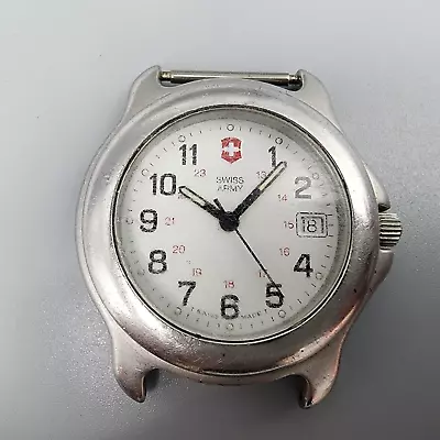 VTG Victorinox Swiss Army Watch Men 34mm White Dial Silver Tone Date PARTS • $14.99