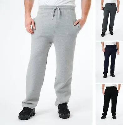 Mens Fleece Trousers Joggers Open Hem Bottoms Plain Zip Pocket Track Pants M-5XL • £12.99