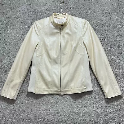 Chico's Jacket Womens 0 Beige Faux Leather Embossed Full Zip Up Button Polyester • $15.25