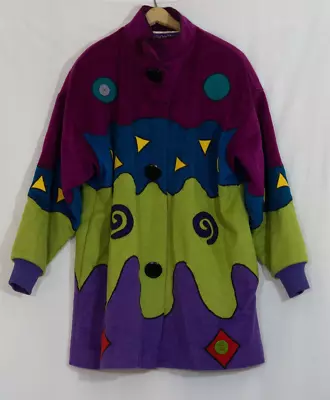 Vintage Marylou Ozbolt Storer Fibre Art Embroidered Wool Coat Sz Small Abstract • $41.39