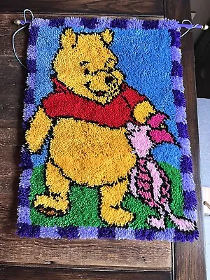 Vintage 2002 Winnie The Pooh Bear Finished Latch Hook Wall Hanging Art Rug 27x20 • $15.99