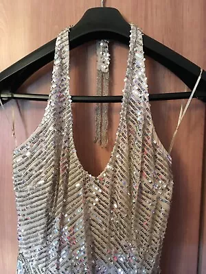 £9.99 • Buy Mango Sequinned Mini Dress Zara Vibe UK 10 Minidress Stunning Halterneck Silver