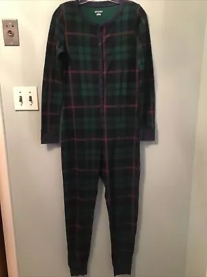 Men's Old Navy Thermal One Piece Pajamas Size Small Black Watch Green Tartan • $5