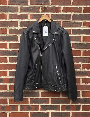 All Saints Mens LOMI Leather Biker Jacket XL Bomber AllSaints Rock Moto A388 • £199.99