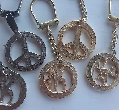 5 Vintage PEACE Sign LOVE Key Chain Ring Metal Keychain Hippie Charm Gold Silver • $5.75