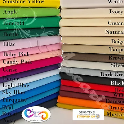 Plain Solid 100% Cotton Fabric Craft 150cm Sheeting Sewing Quilting 30 Colours • £6.99