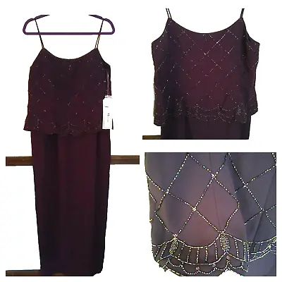 NWT Karen Miller Womens Size 16 Mother Of The Bride Dress Gown Burgundy Beaded   • $69