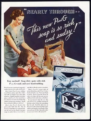 P And G SOAP Ad 1930 Old Roller Washing Machine Mother Daughter Helping • $7.95