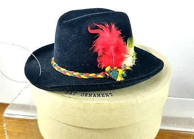 Dept 56 Rodeo Hat Company Black/Red Feathers Mini Cowboy Hat Hanging Ornament • $16.15