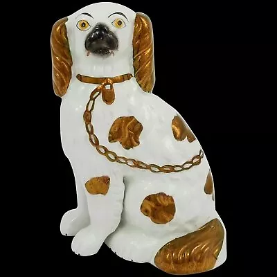 Antique Georgian Staffordshire Copper Lustre Ware Flatback Mantle Spaniel Dog • $192.35