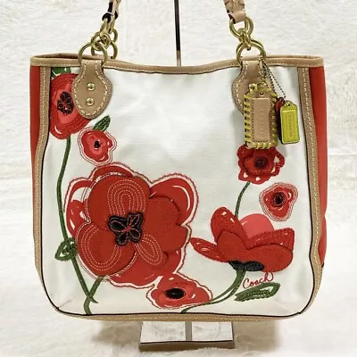 Rere COACH Poppy Applique Embroidery Canvas Tote Vintage EUC • $259.99