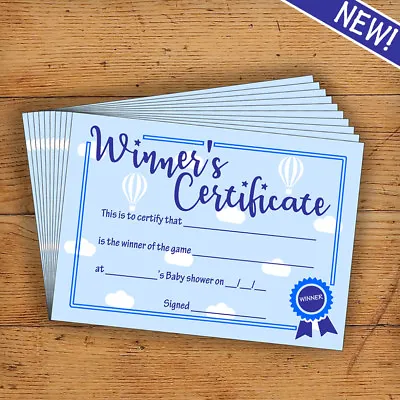 Baby Shower Certificate - Party Game Prize - Blue - Top Quality - 10 Pack • £3.99