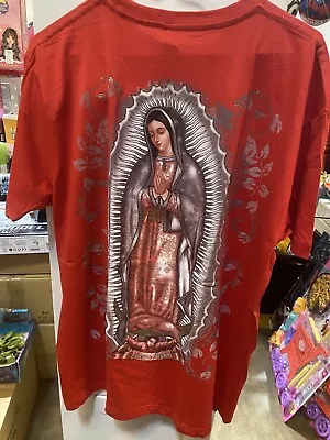 VIRGEN DE GUADALUPE T-SHIRT-  Small Red . Glitter Graphic Print Religious Tshirt • $11.49