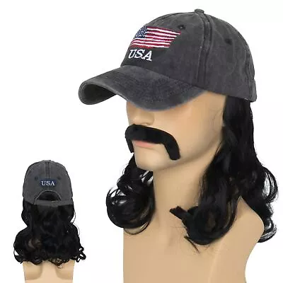 Mullet Hat Wig With Mustache 4th Of July Hair Accessories Mens 80s Hat Wig Pa... • $29.31