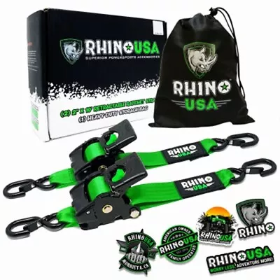 Rhino TD-RSRE2X10-GRN-R 2 Pack Green Retractable Ratchet Straps 2  Inch X 10' Ft • $158.90