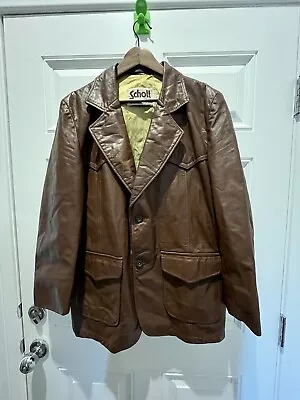 Schott NYC Brown Western Leather Jacket Men's 44 XL Vintage • $129.99