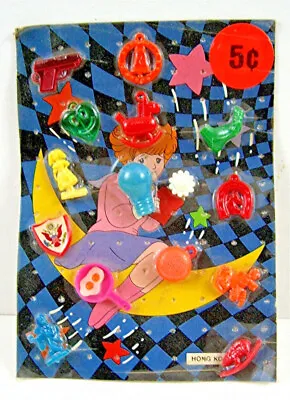 Assorted 5 Cent Charms Toys Prizes Old Gumball Vend Machine Display Card #155 • $41.99