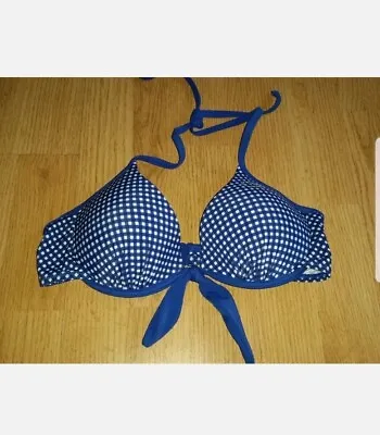Gorgous Blue White Check OCEAN PACIFIC Underwired Bikini Top Size 8 • £3