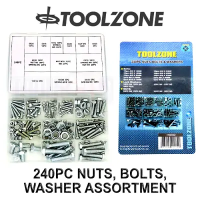 £8.40 • Buy Toolzone Assorted Metric Nuts, Bolts & Washers 240PC, M4, M5, M6, M8, M10 HW042