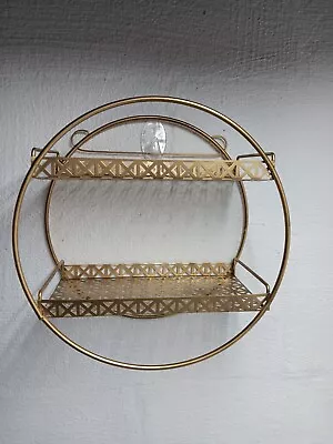 Vintage 50's 60's Mcm Mid Century 2 Tier 10  Round Metal Wall Shelf Retro Gold  • $50