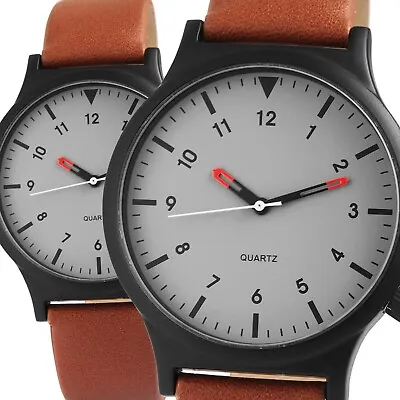 Excellanc Men's Watch Grey Braun Black Analogue Faux Leather Without Logo Quartz • $63.88