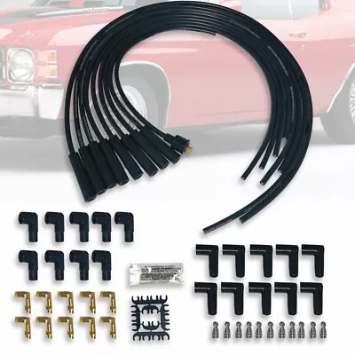 8.5mm Spark Plug Wires HEI Chevy SBC BBC Ford Mopar 350 V8 Straight Boot Black • $42.88