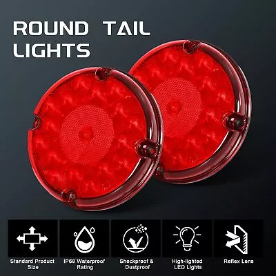 2PCS 7  Round 17 LED Trailer Stop Turn Tail Brake Lights Red Reflex Lens 12V DC • $27.60