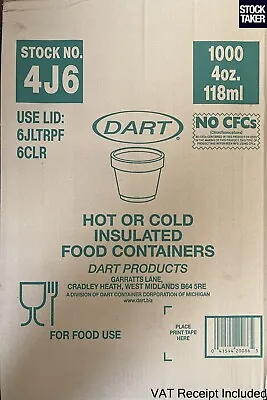 £39.95 • Buy (1000-Pack) Dart 4oz Jcup Hot Cold Insulated Foam Food Containers 118ml (VAT Inc