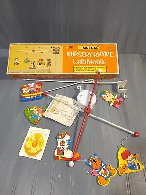 Vintage Nursery Rhyme Crib Mobile Musical Hand Decorated Wood By Young Times • $13.50