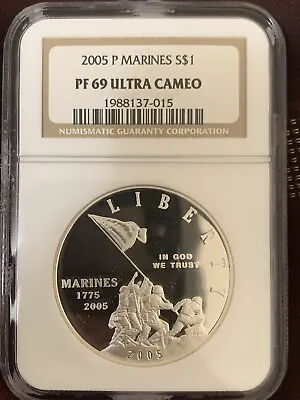 2005 P Marine Corps Silver Proof Dollar NGC PF69 Ultra Cameo • $88.98